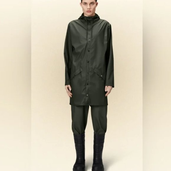 NWT Rains Unisex Long Evergreen Rain Jacket Small - Picture 14 of 15